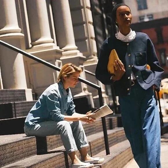 NWT J. CREW Relaxed Lady Jacket Double Serge Navy Blue x Gold Collarless Wool 4 - Picture 11 of 11